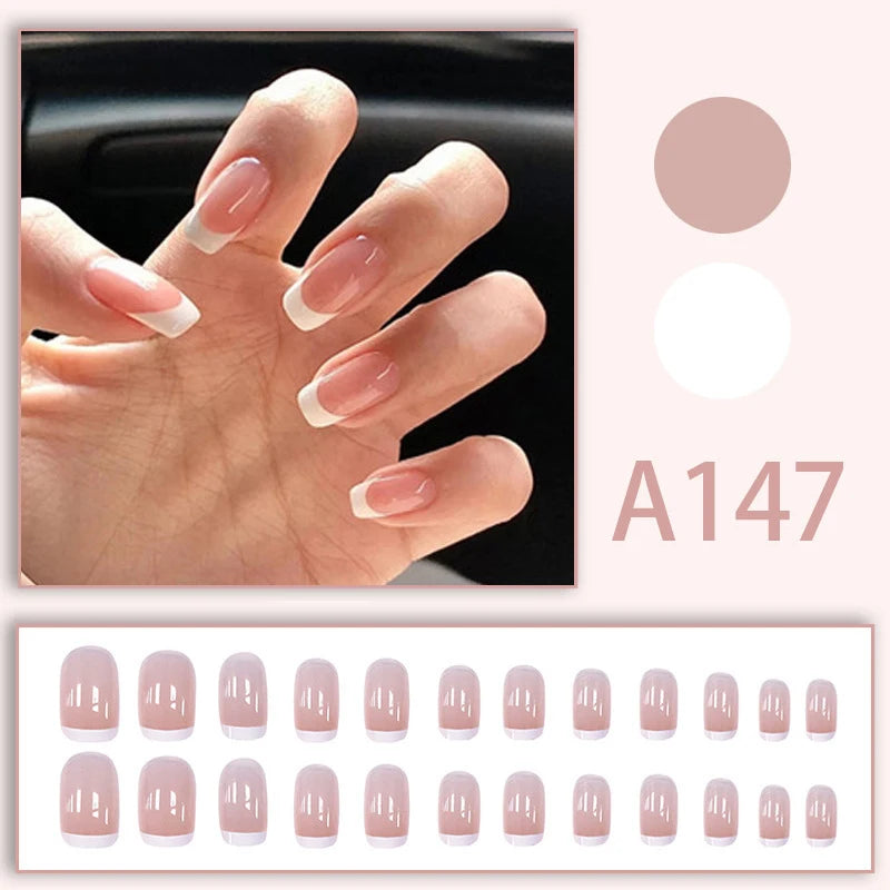 24Ps/Set Kids Fun Cute Wearing False Nails Fresh Bright Removable Press On Nail Tips Full Cover French Acrylic Fake Nails Peaceful Pleasures Health and Wellness