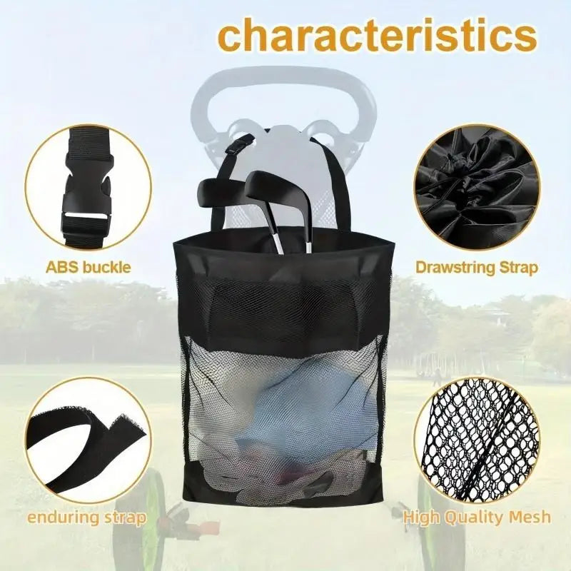 Drawstring Golf Cart Storage Net Bag Trolley Attachable Pouches Golf Bags Outdoor Sports Gear Organizer Golf Sundries Containers Peaceful Pleasures Health and Wellness