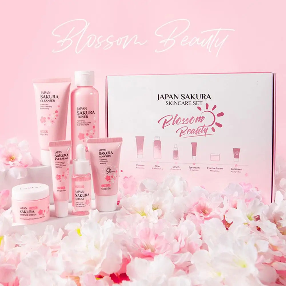 6pcs/Set Sakura Skin Care Sets Face Cream Serum Toner Facial Cleanser Sunscreen Eye Cream Face Skin Care Set Product Gift box Peaceful Pleasures Health and Wellness