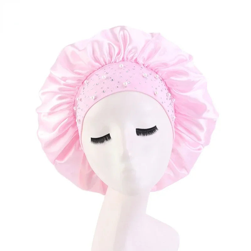 Rhinestone Women's Shower Cap & Breathable Sleeping Night Hat