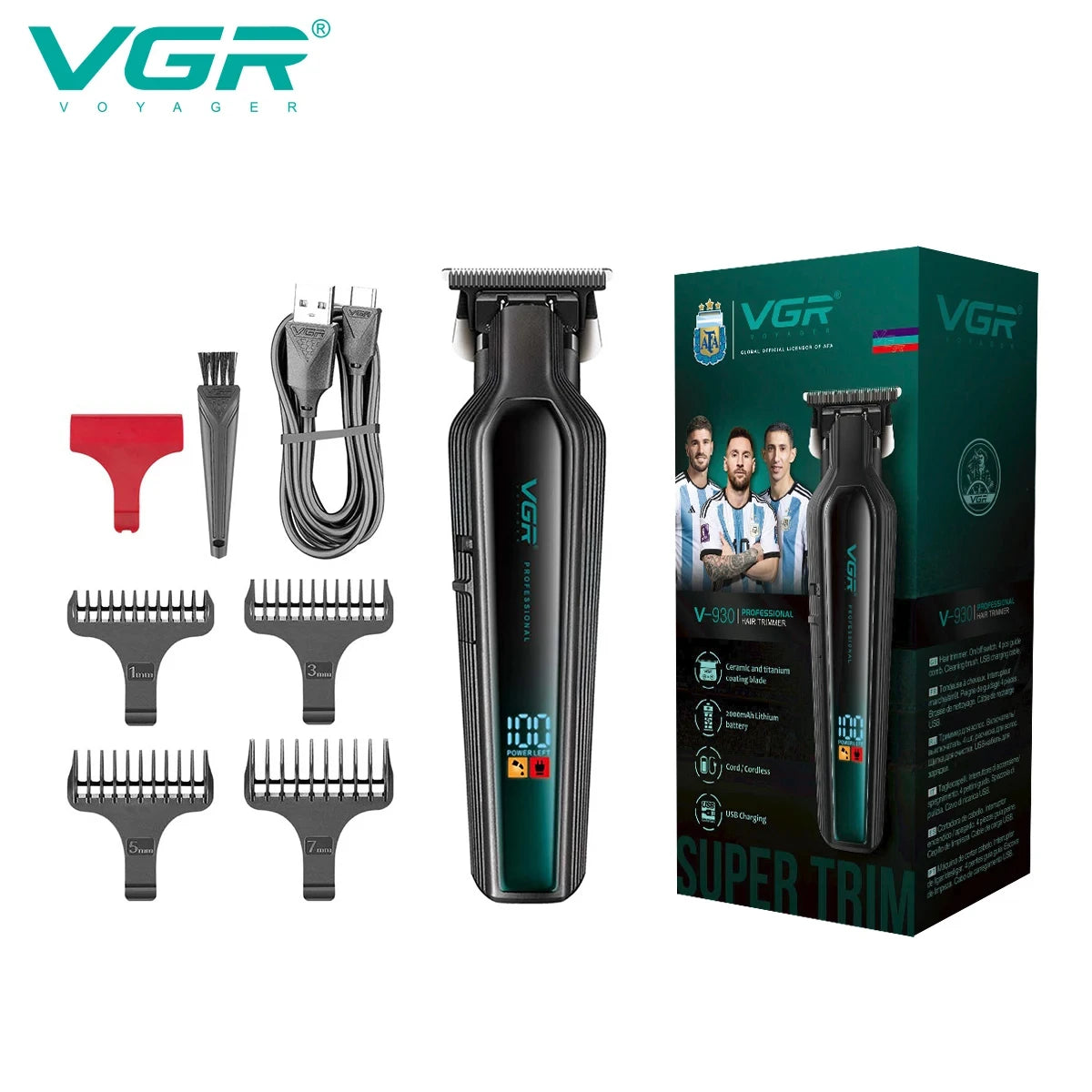 VGR professional hair clipper gradient T-shaped blade hair clipper, hair salon home LED digital engraving electric clipper V-930 Peaceful Pleasures Health and Wellness V-930green