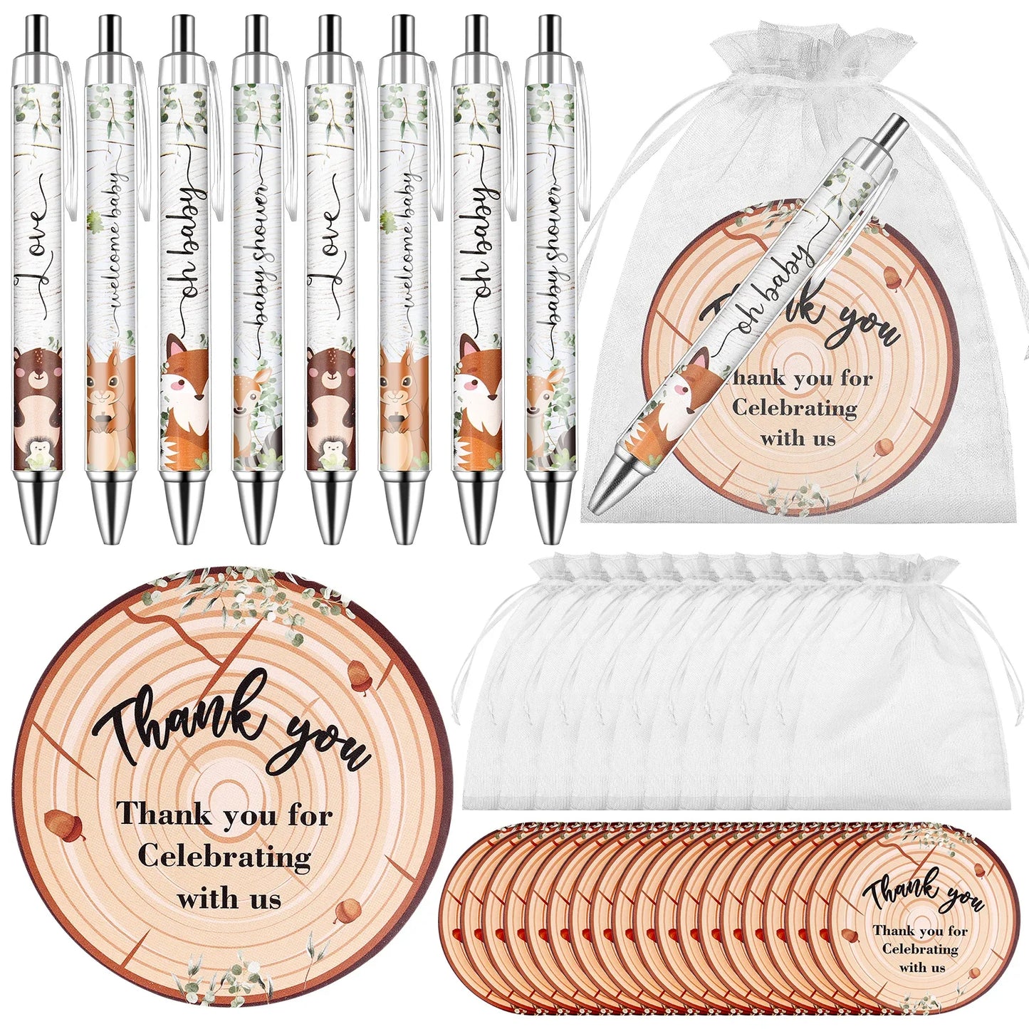 40 Baby Shower Favors – Animal Pens, Thank You Cards & Bags