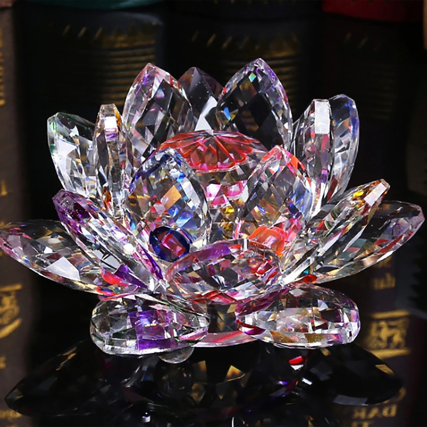 Crystal Lotus Flower Figurines Flower Crafts Glass Car Figurines for Tabletop Centerpiece Home Office Peaceful Pleasures Health and Wellness 30 Multicolour