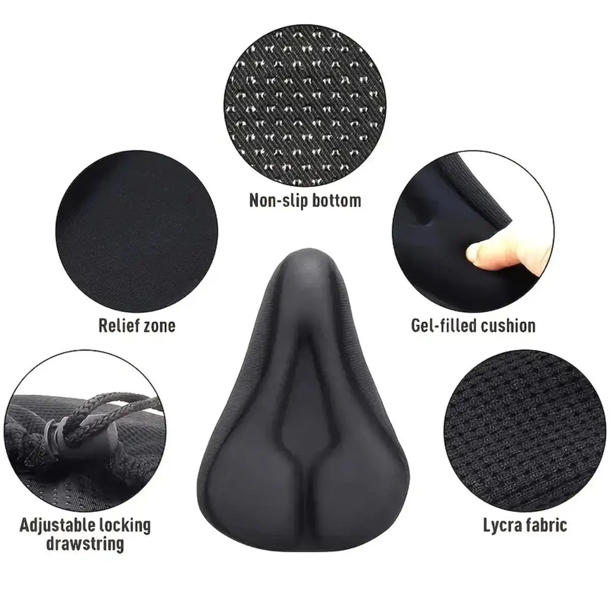 Gel Padded Bike Seat Cushion, Soft Gel Pad Bicycle Saddle Cover for Men & Women, Indoor Outdoor Cycling Comfort Accessory Peaceful Pleasures Health and Wellness