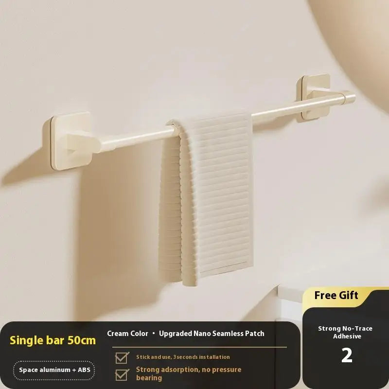 Punch-Free Wall Mount Towel Bar & Rack – No Drill Aluminum