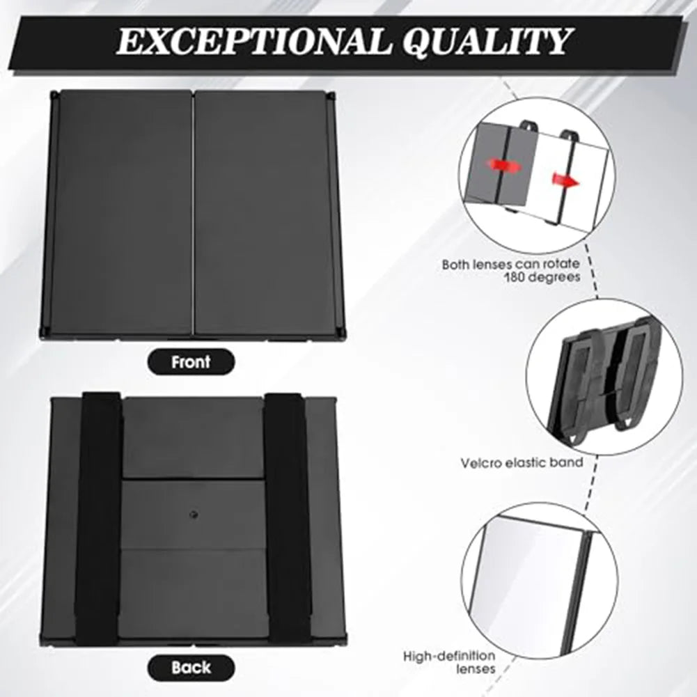 Black Portable 3-Way 360-Degree Folding Mirror Haircut Shaving Makeup