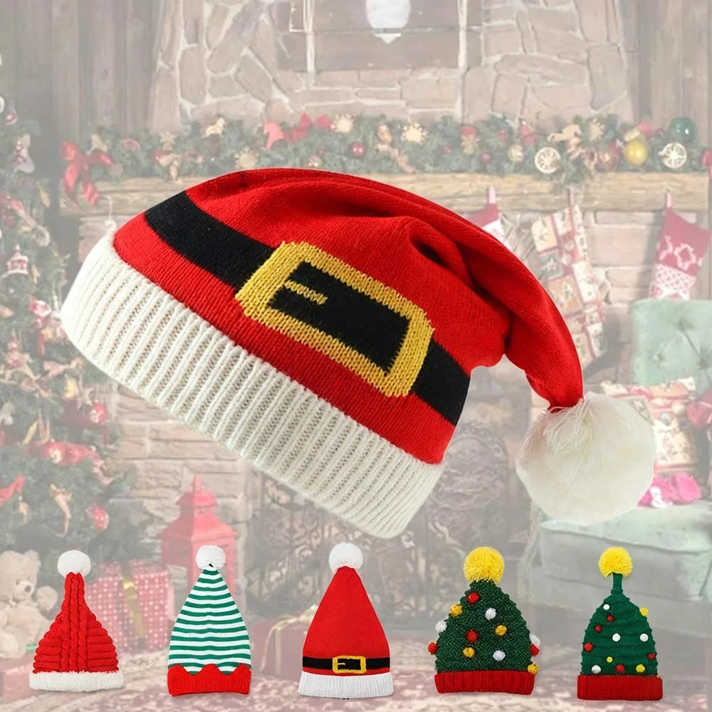 Cute Knitted Santa Hat with Pom Pom - Soft Christmas Beanie for Holiday Parties, Photo Props, Festive & Navidad Noel Xmas Decor Peaceful Pleasures Health and Wellness