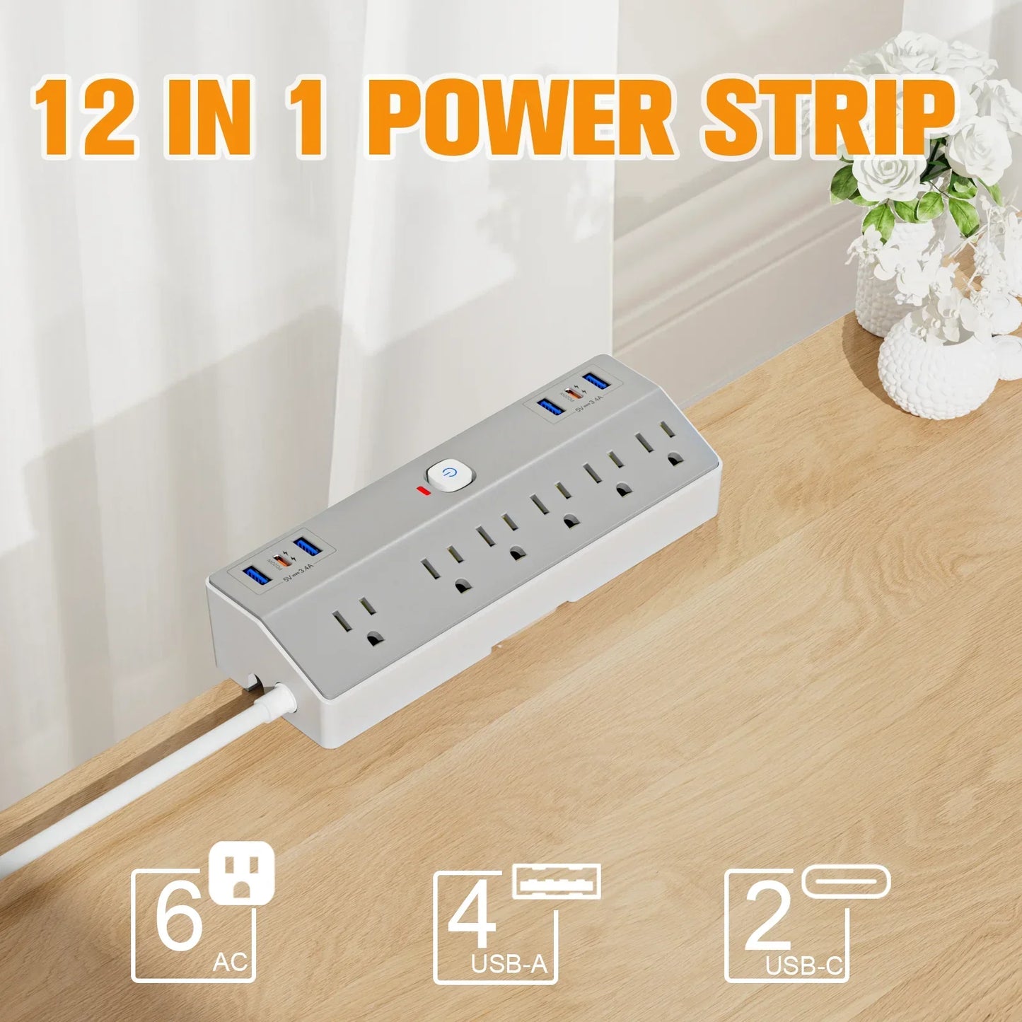 PASSUS Clamp Power Strip PD20W Fast Charging & 3m Extension Peaceful Pleasures Health and Wellness