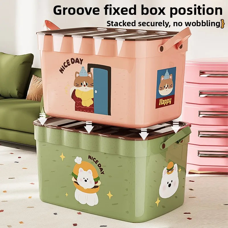 Cartoon Pattern Lidded Storage Box for Toys Snacks Dustproof Desktop Container Household Storage Solution for Various Items Peaceful Pleasures Health and Wellness