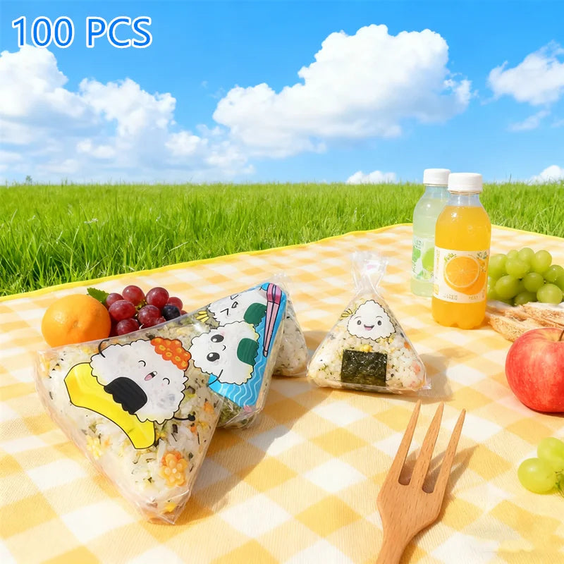 100 Pcs Triangle Rice Ball Wrappers – Cute Onigiri Sushi Bags