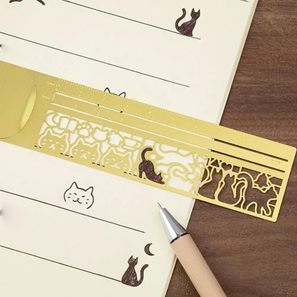 Cat Pattern Multi Functional Hand Account Ruler - Straight Ruler Decorative Template Tool for Journaling Scrapbooking Stationery Peaceful Pleasures Health and Wellness