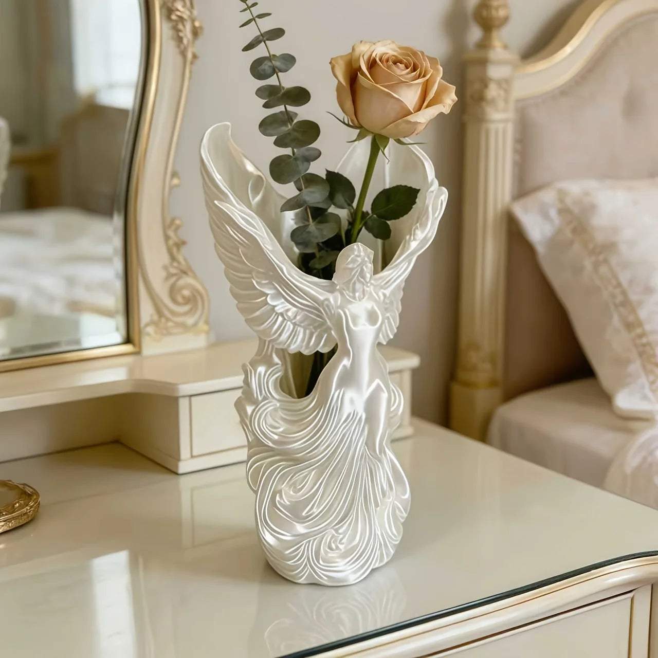 1 Piece Angel-Shaped Vase 3D Printed Angel Wings Pen Holder Sculpture Creative Desktop Decoration Art Ornament Gift Decoration Peaceful Pleasures Health and Wellness
