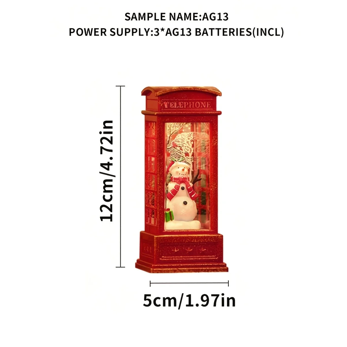 Christmas Phone Booth Decoration with Santa Claus, Snowman & Tree - Red Retro Telephone Booth Ornament With Light Home Decorator Peaceful Pleasures Health and Wellness Snowman -1pc Warm White 0-5W