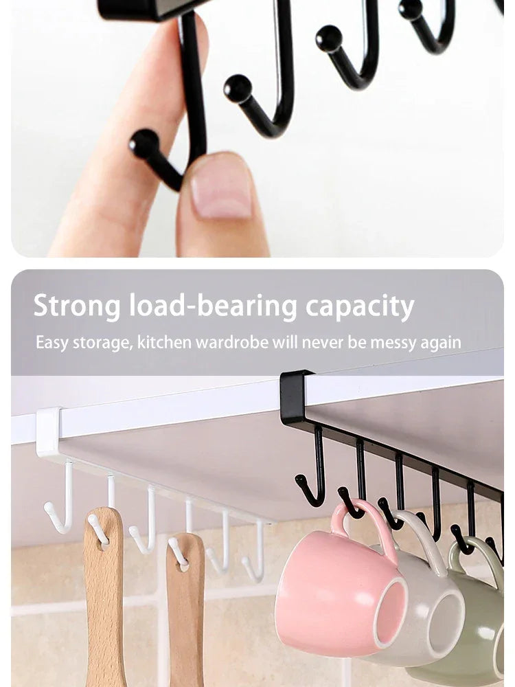 1pc Kitchen Shelf Storage Clothes Hanging Organizer Cup Holder Glass Mug Holder 6 Hooks Storage Rack 2030 Peaceful Pleasures Health and Wellness