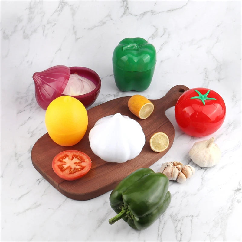 5pcs Food Savers Avocado Keepers Storage Container for Onion Lemon Pepper Tomato Garlic Creative Kitchen Refrigerator Gadget Peaceful Pleasures Health and Wellness
