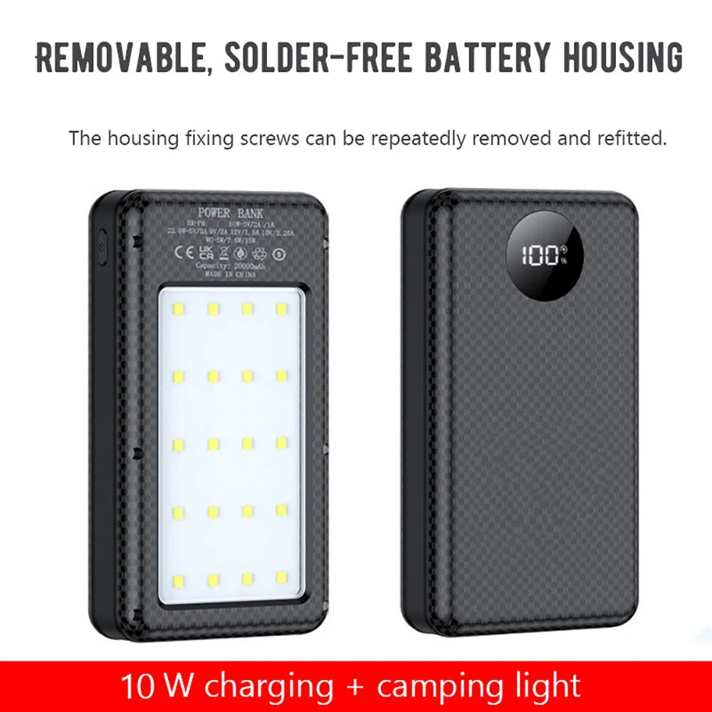 DIY 18650 Power Bank Case 6-Slot | USB-C & Camping Light
