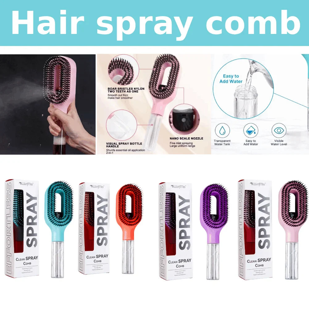 Anti-Frizz Refillable Spray Comb – Detangling & Mist Bottle