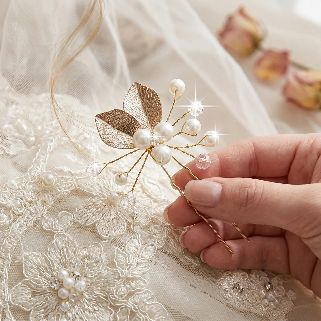 Bridal Hair Accessories Set Gold-Leaf Design for Wedding Dress Decoration Peaceful Pleasures Health and Wellness
