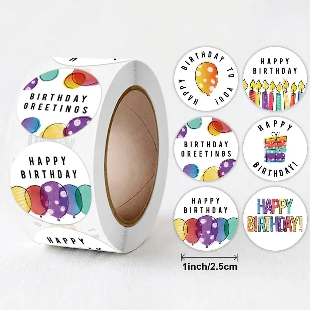 Watercolor Birthday Round Stickers | Self-Adhesive Gift Seals