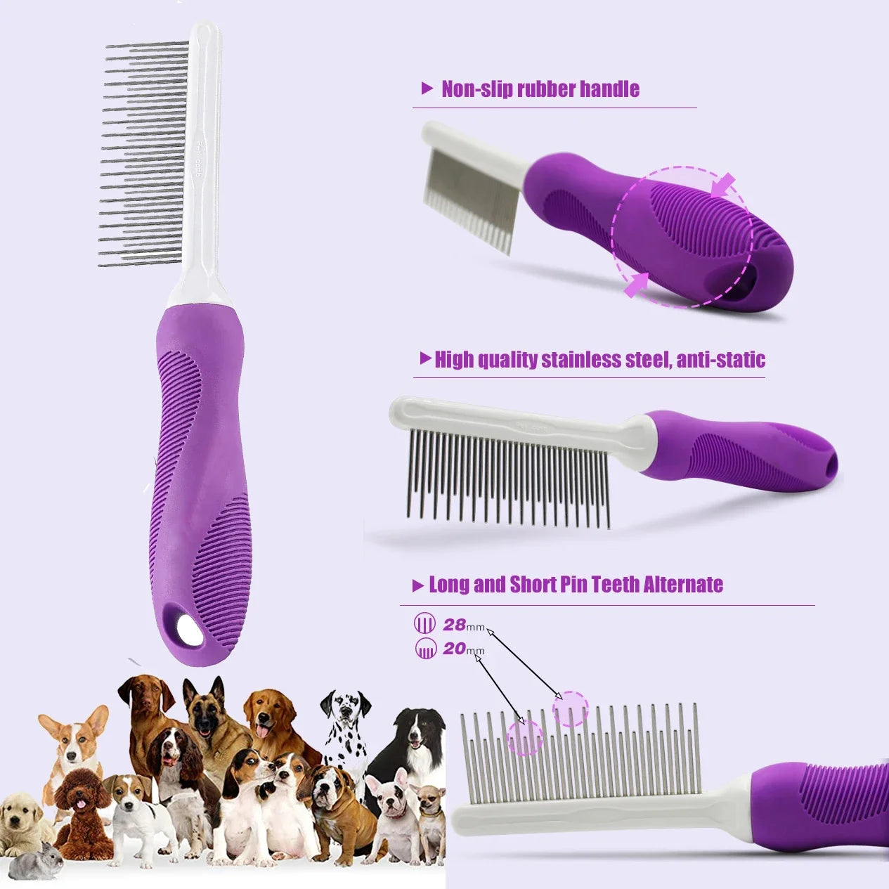 Stainless Steel Dog & Cat Fur Rake Comb | Detangling Tool