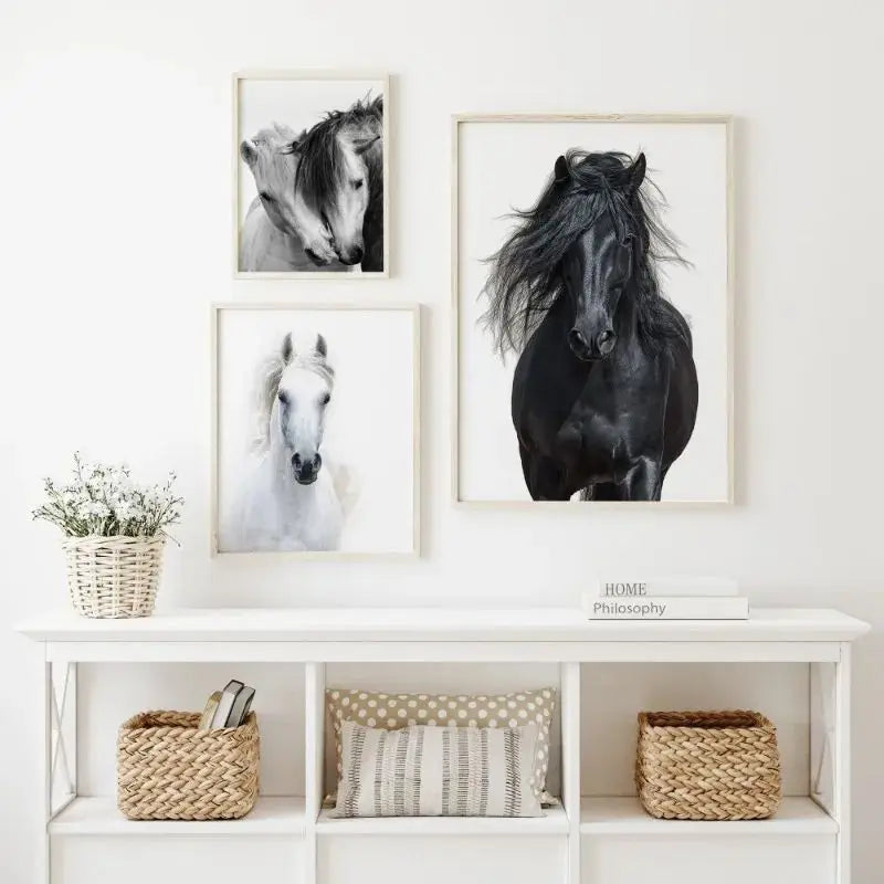 Black and White Horse Portrait Poster Print Canvas Painting Horses Running Animal Wall Picture for Farmhouse Room Home Decor Peaceful Pleasures Health and Wellness