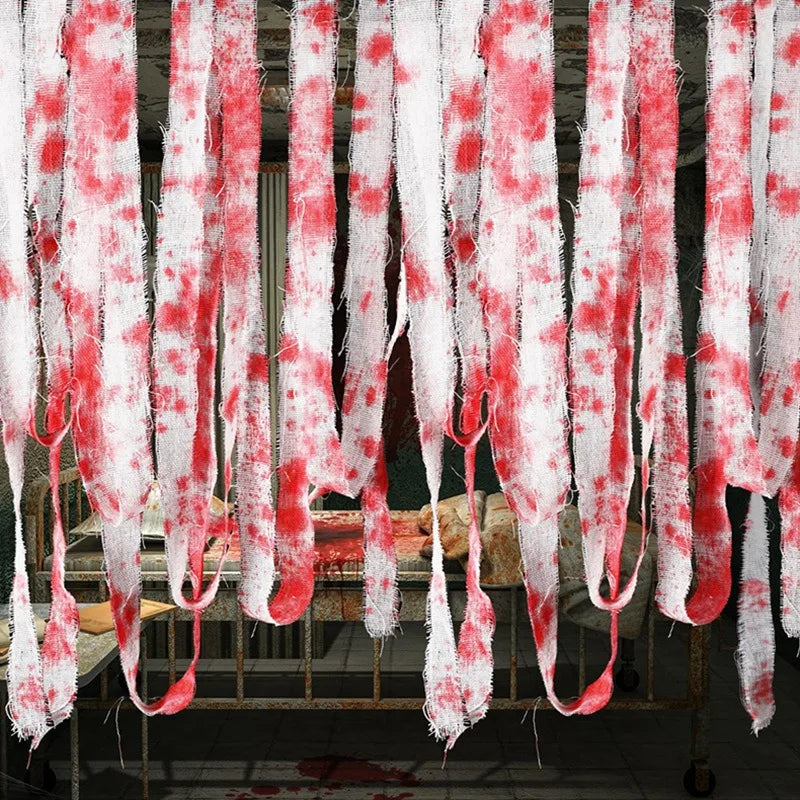 Bloody Gauze Strip Roll & Caution Tape Halloween Haunted House Prop