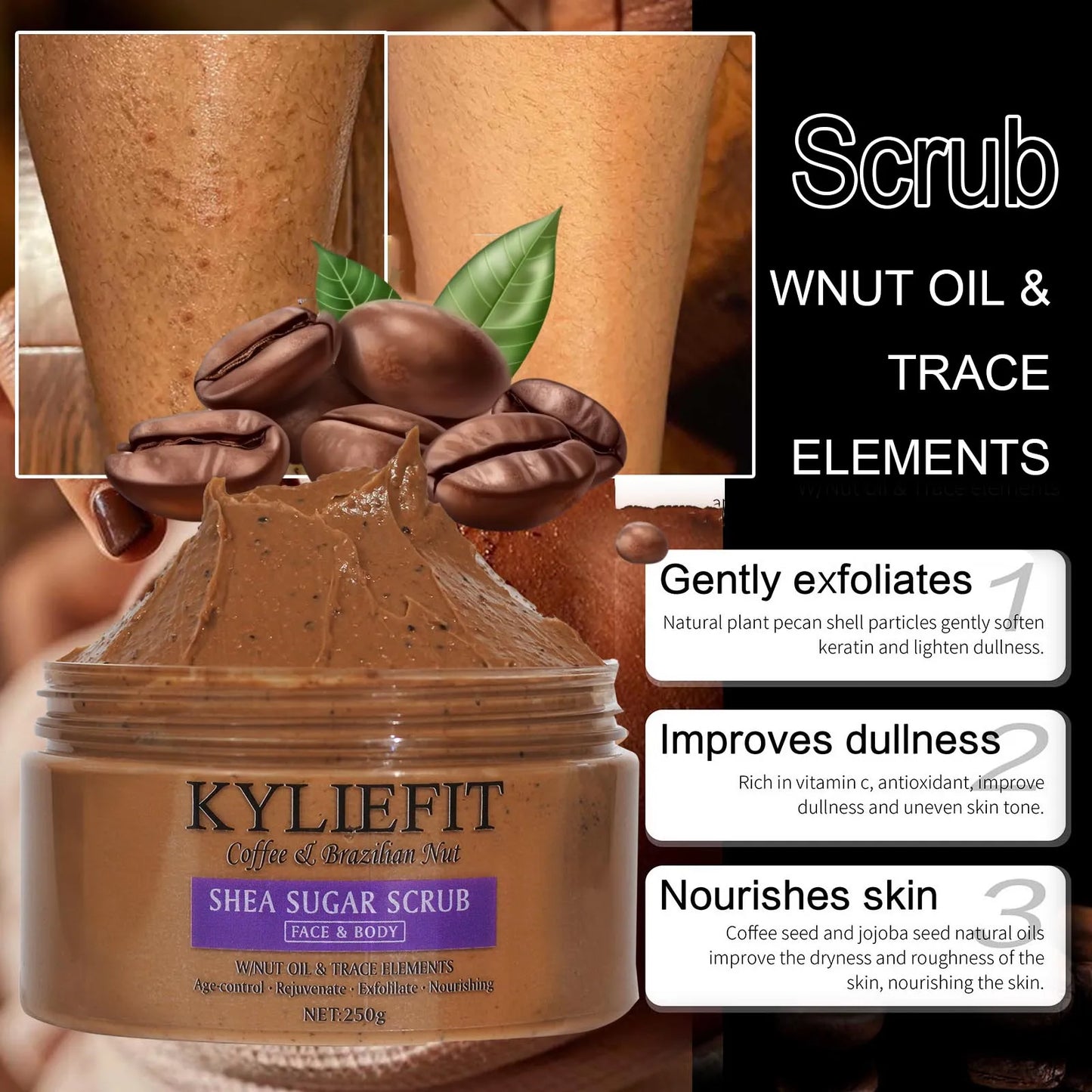 AILKE Natural Exfoliating Body & Face Scrub | 250g | All Skin