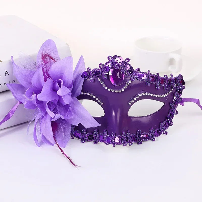 Halloween Princess Half Face Mask Makeup Ball Lily Flower Party Sexy