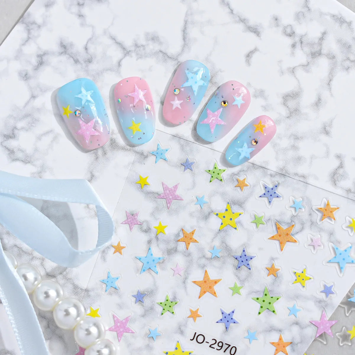 Dopamine Star Nail Stickers – Rainbow Starburst DIY Decals
