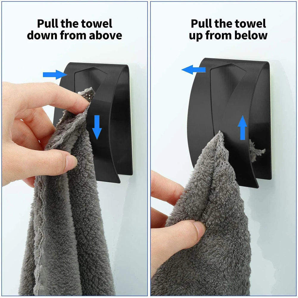 4-Pack Self-Adhesive Towel Hook Holders | No-Drill Stainless Steel