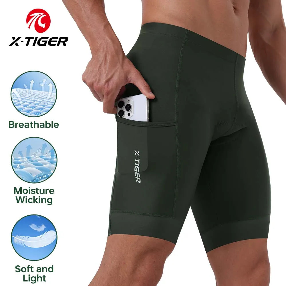 X-TIGER Men's 5D Gel Padded Cycling Shorts with Back Pocket