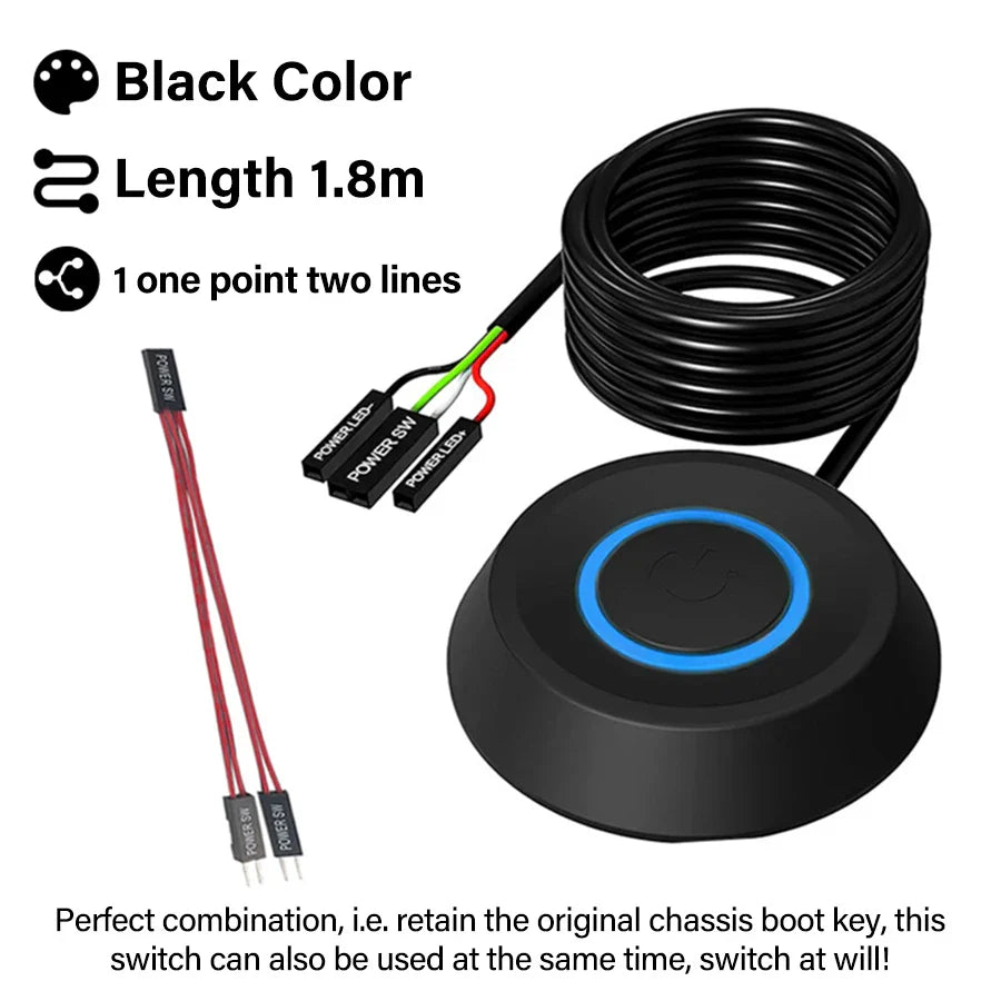 PC External Power Button Switch – 1.8M LED Extension Cable