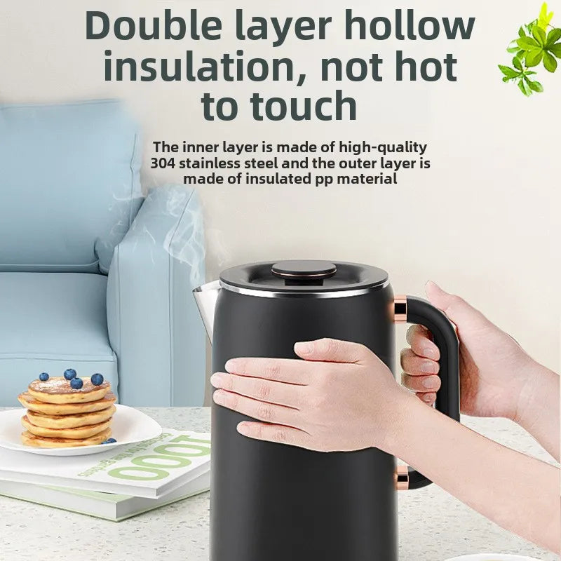 US/EU 110V/220V Stainless steel Electric Kettle Double-layer Anti scalding Keep Warm Pot Large Capacity Coffee Hot Water Boiler Peaceful Pleasures Health and Wellness
