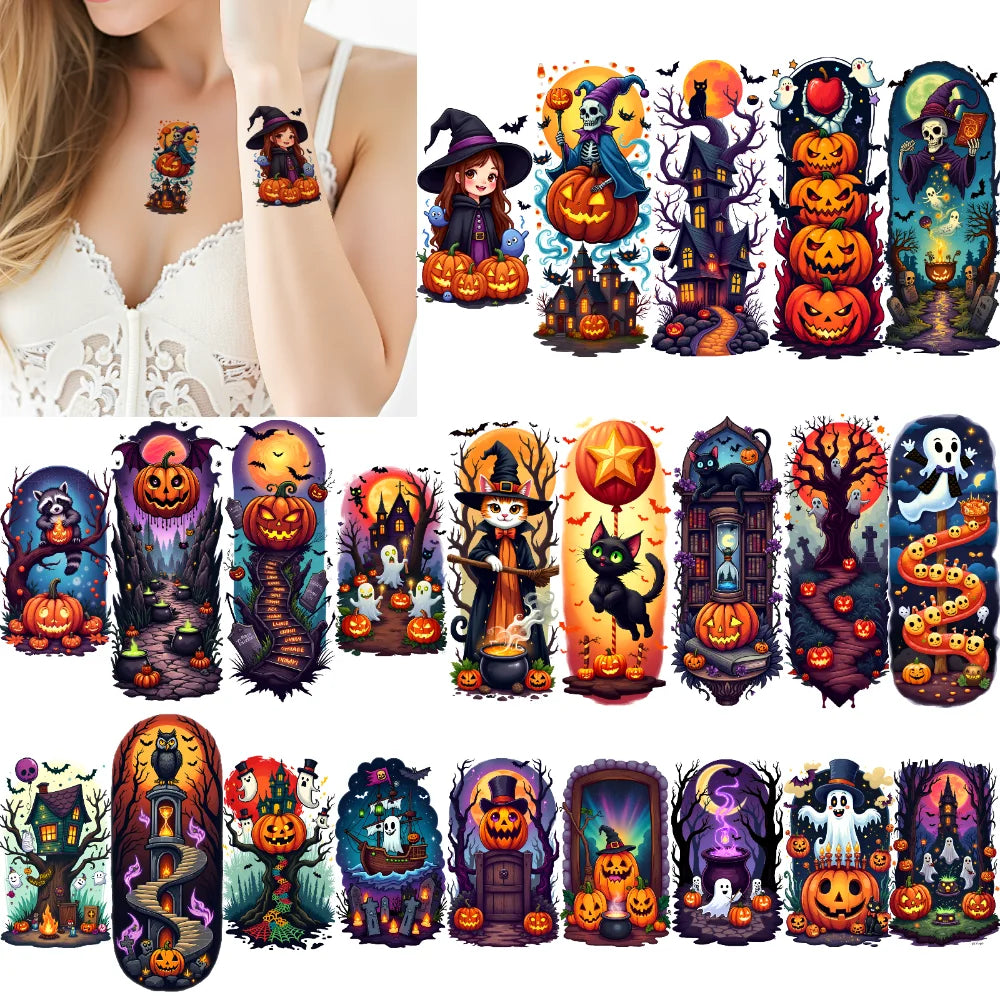 9-Piece Waterproof Temporary Tattoo Stickers – Ghost & Witch