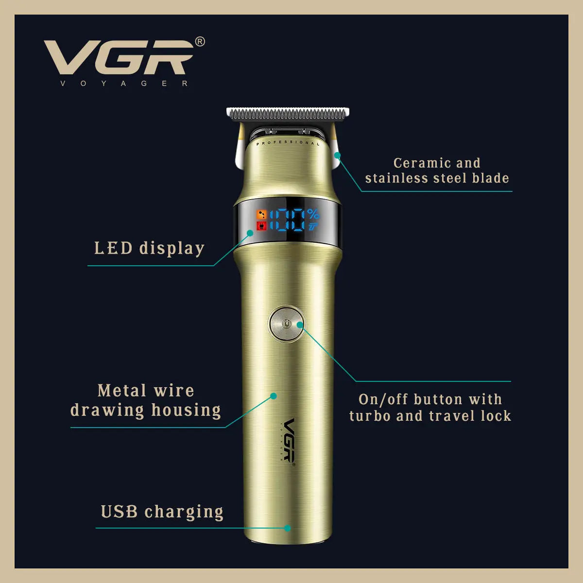 VGR 991 Hair Trimmer Professional Hair Clipper LED Rechargeable Clipper Barber Travel Lock Clipper Electric Trimmer for Men Peaceful Pleasures Health and Wellness