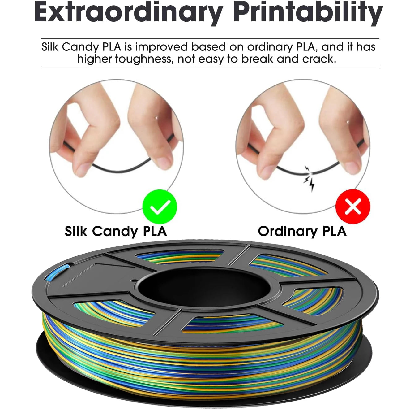 Silk PLA Filament 1.75mm Gradient Color – 250g/500g/1kg Spools