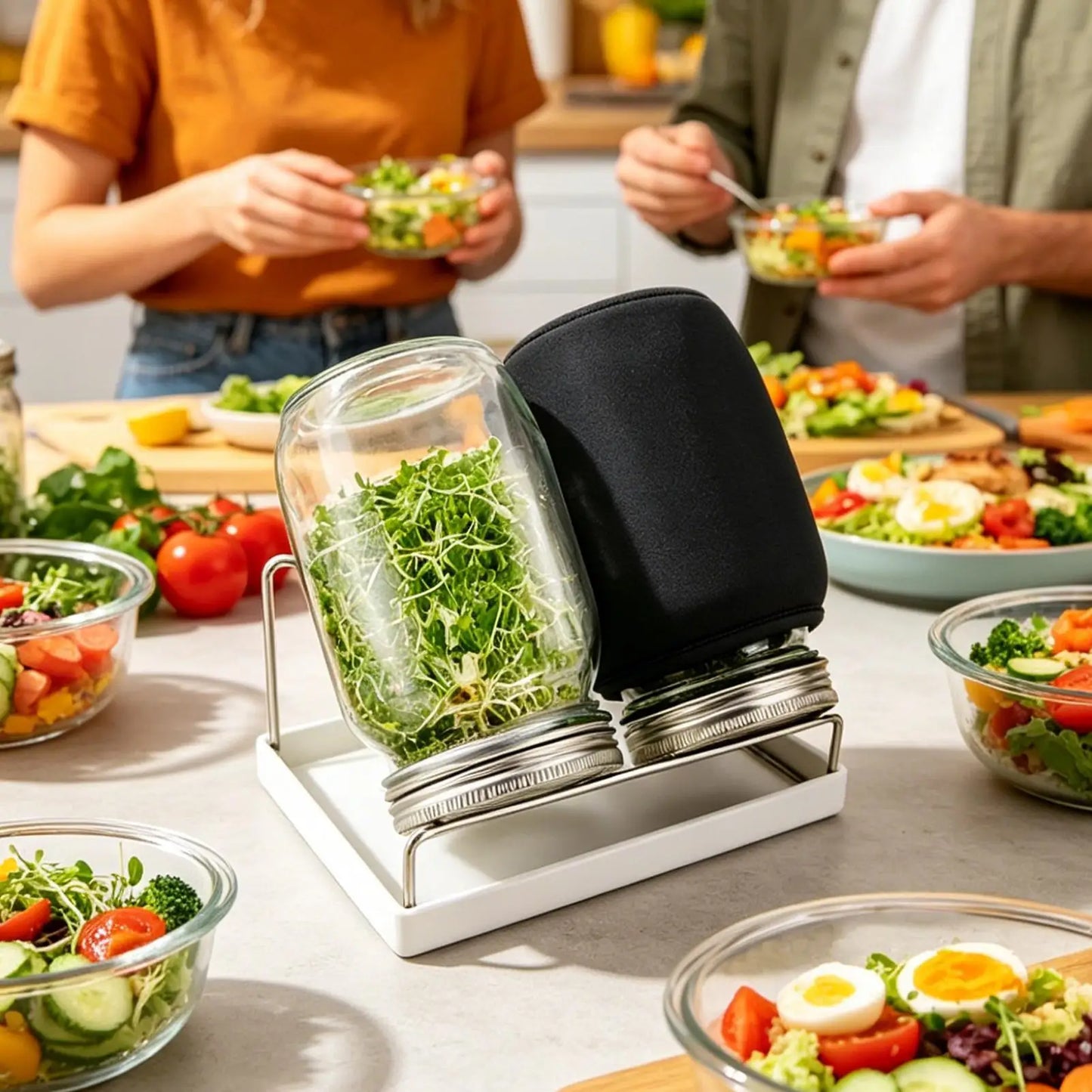 Sprouting Jar Kit Wide Mouth with Blackout Sleeve and Stand Sprouting Jars with Screen Lids for Home Kitchen Living Room Balcony Peaceful Pleasures Health and Wellness