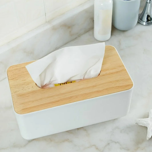 Minimalist Tissue Box Cover – Wooden Top Dustproof PP Organizer Tissue Box Cover Oasis Select
