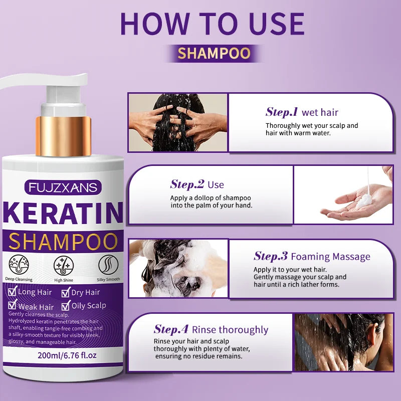 Keratin Shampoo and Conditioner Set, Professional Repairing & Smoothing Treatment for Dry Damaged Hair Anti-Frizz Hydrating Gift Peaceful Pleasures Health and Wellness