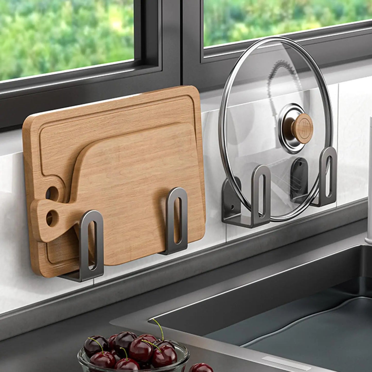 Wall-Mounted Pot Lid Holder Kitchen Organizer Rack (2-Pack)