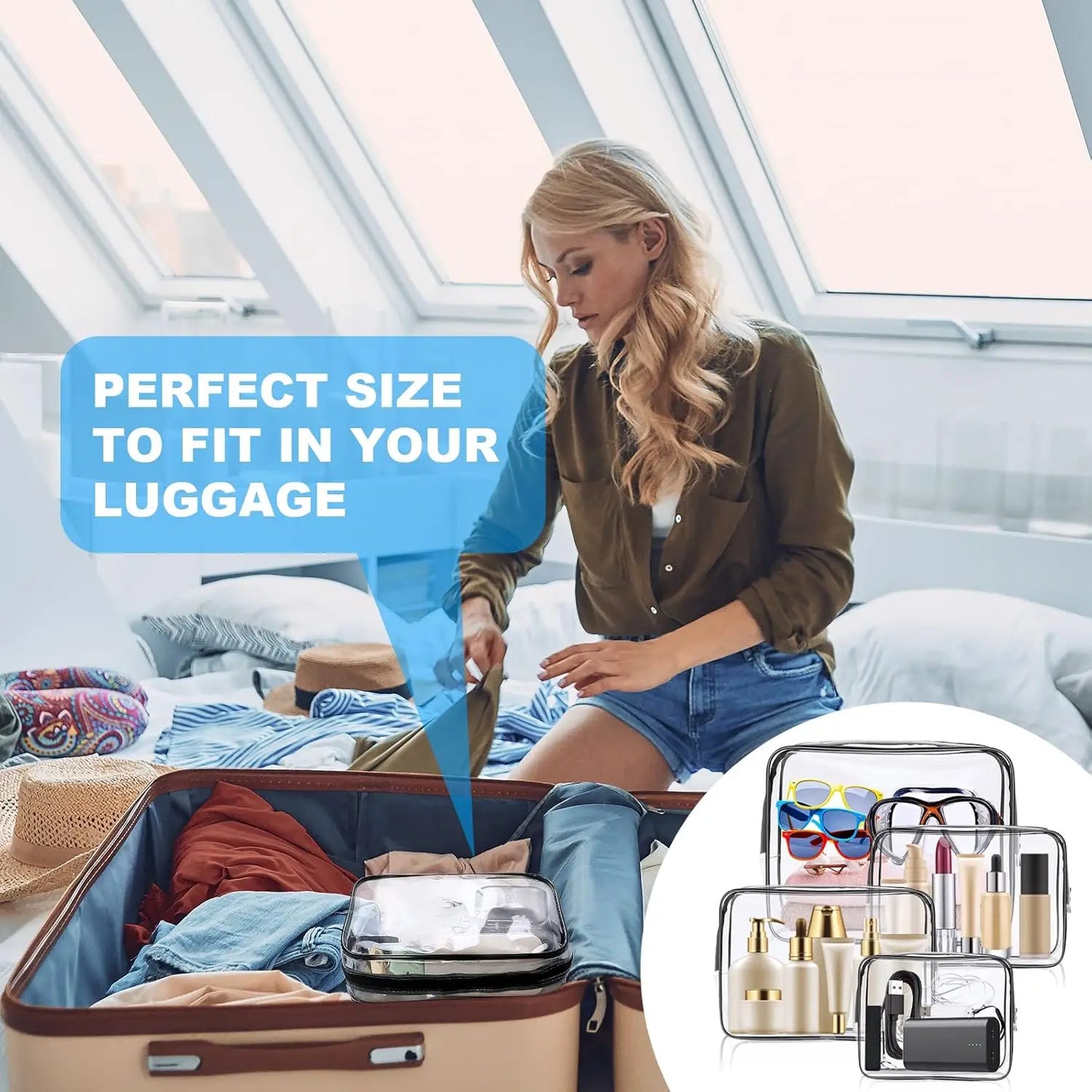 4-Piece Clear Waterproof Travel Toiletry & Cosmetic Bag Set
