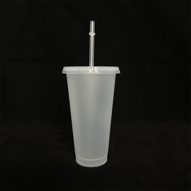 710ml White Straw Mug With Lid Color Changing Coffee Mug Reusable Cup Plastic Matte Finish Drinking Mug Couple's Cups Peaceful Pleasures Health and Wellness