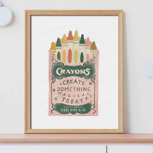 Retro Crayon Canvas Wall Art Print | Playful Poster Decor Canvas Wall Art Peaceful Pleasures Health and Wellness G5393 30x40cm Black Framed
