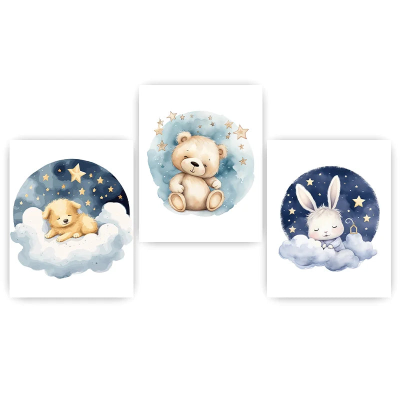 Nursery Wall Art, Nordic Cute Animal Cartoon Canvas Painting | Baby Poster for Toddler Kids Room Decor Peaceful Pleasures Health and Wellness 01 40x50cm No Frame China Mainland