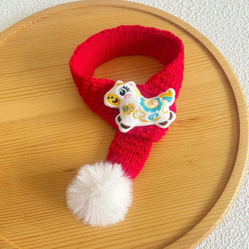 1pc Horse Year Pet Scarf New Year Cat Scarf Red Lucky Dog Scarf Dress Up Accessories Pet Supplies Peaceful Pleasures Health and Wellness White hair pony M