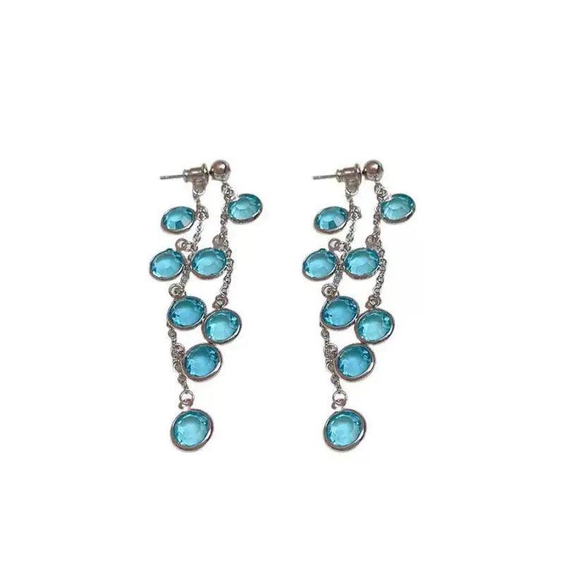 Fresh Light Blue Purple Sparkling Diamond Tassel Earrings Luxurious and Niche Delicate White Earrings Korean Style Cool Earrings Peaceful Pleasures Health and Wellness