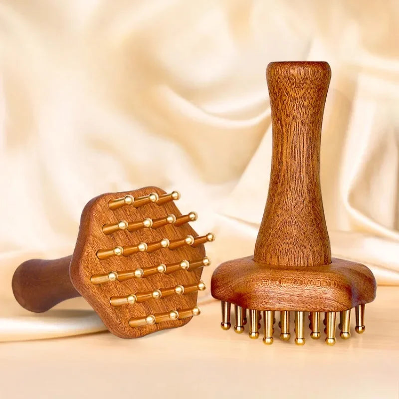 Portable Brass Gua Sha Massage Tool Head Neck Leg Body Meridian Massager Lymphatic Muscle Relief Pain Deep Tissue Massage Peaceful Pleasures Health and Wellness