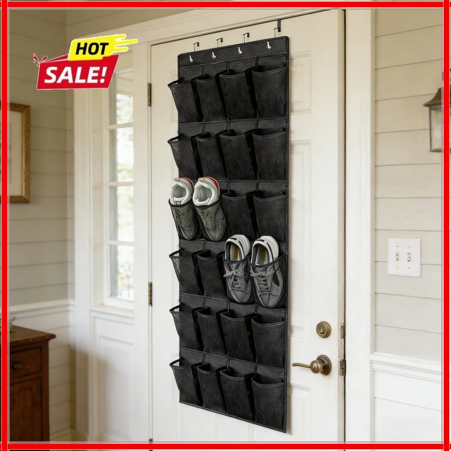 Over-the-Door Shoe Organizer – 24 Large Mesh Pockets