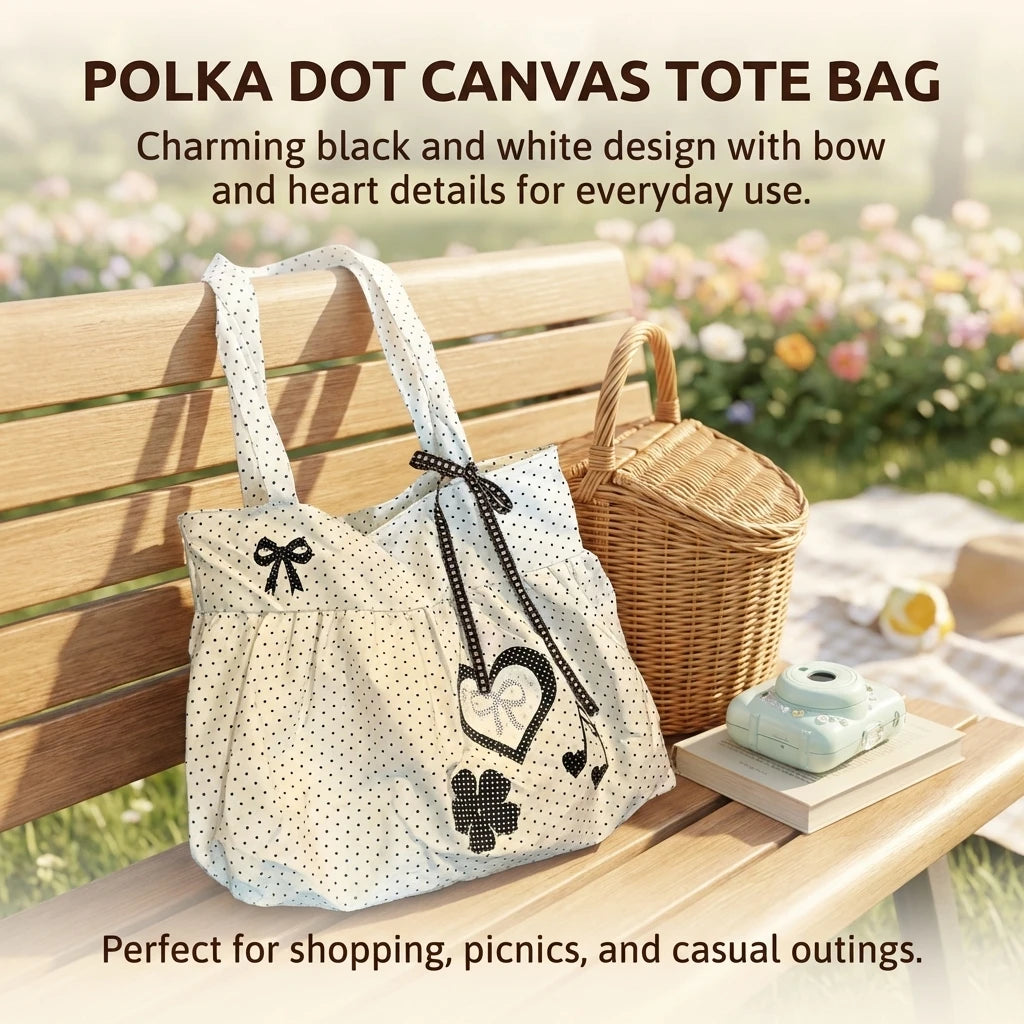 Tote Bag Large Capacity With Polka Dot Heart Print For Commuting And Everyday Use Peaceful Pleasures Health and Wellness