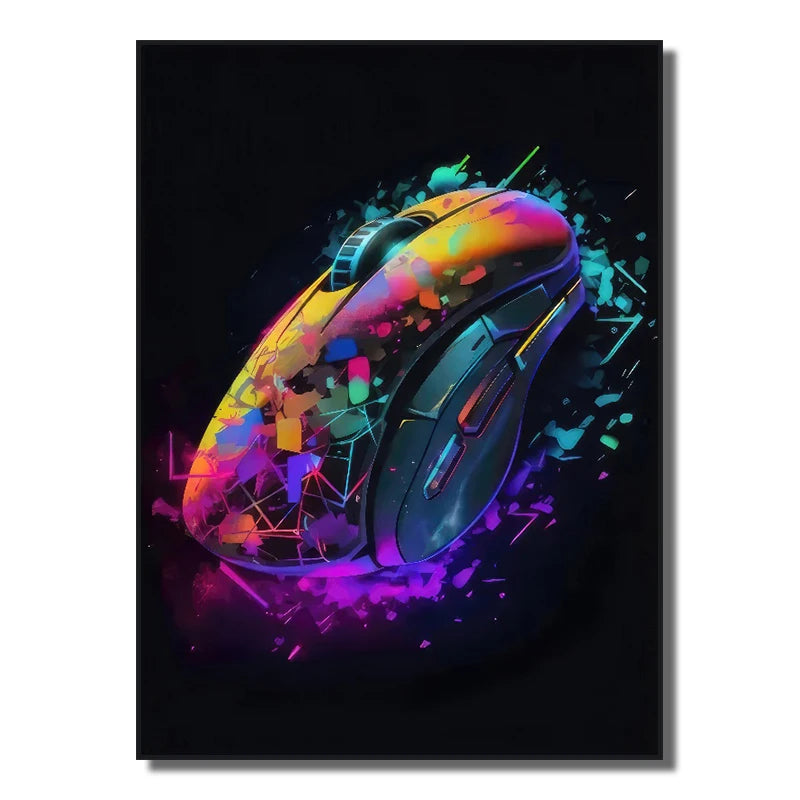 Neon Red Video Game Character Canvas Wall Art | Unframed Poster